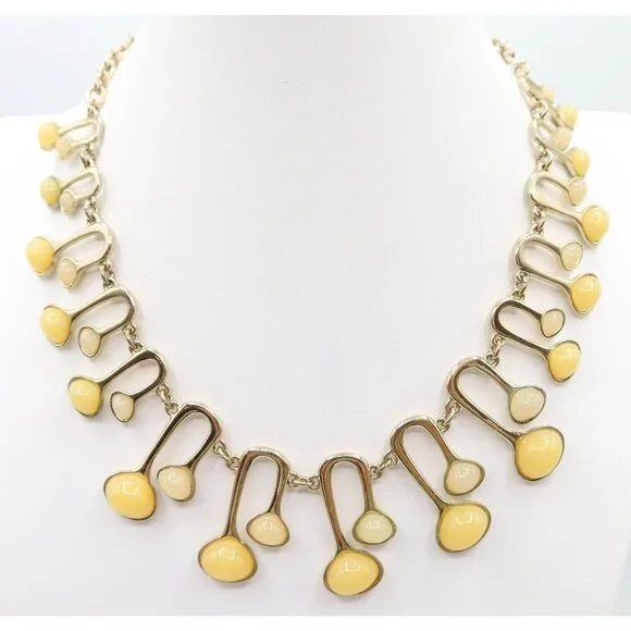 ANN TAYLOR Retro MCM Atomic Style Gold Tone Resin Cabochon Necklace Funky Mod - Picture 1 of 10